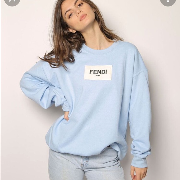 Fendi Tops | Iamkoko La Fendi Patch Oversized Crewneck Sweatshirt - Light Blue | Color: Blue | Size: L | Wendi_Lin_Lu's Closet